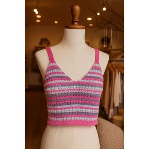 Hollister Womens Y2K Crochet Crop Tank Size S Pink Purple 90s Babydoll Boho